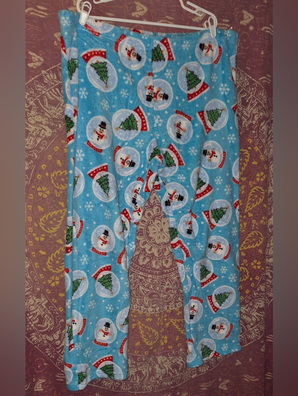 Women's Secret Treasures Plush Sleep Pants 3x/ Light Blue Winter Snow Globes